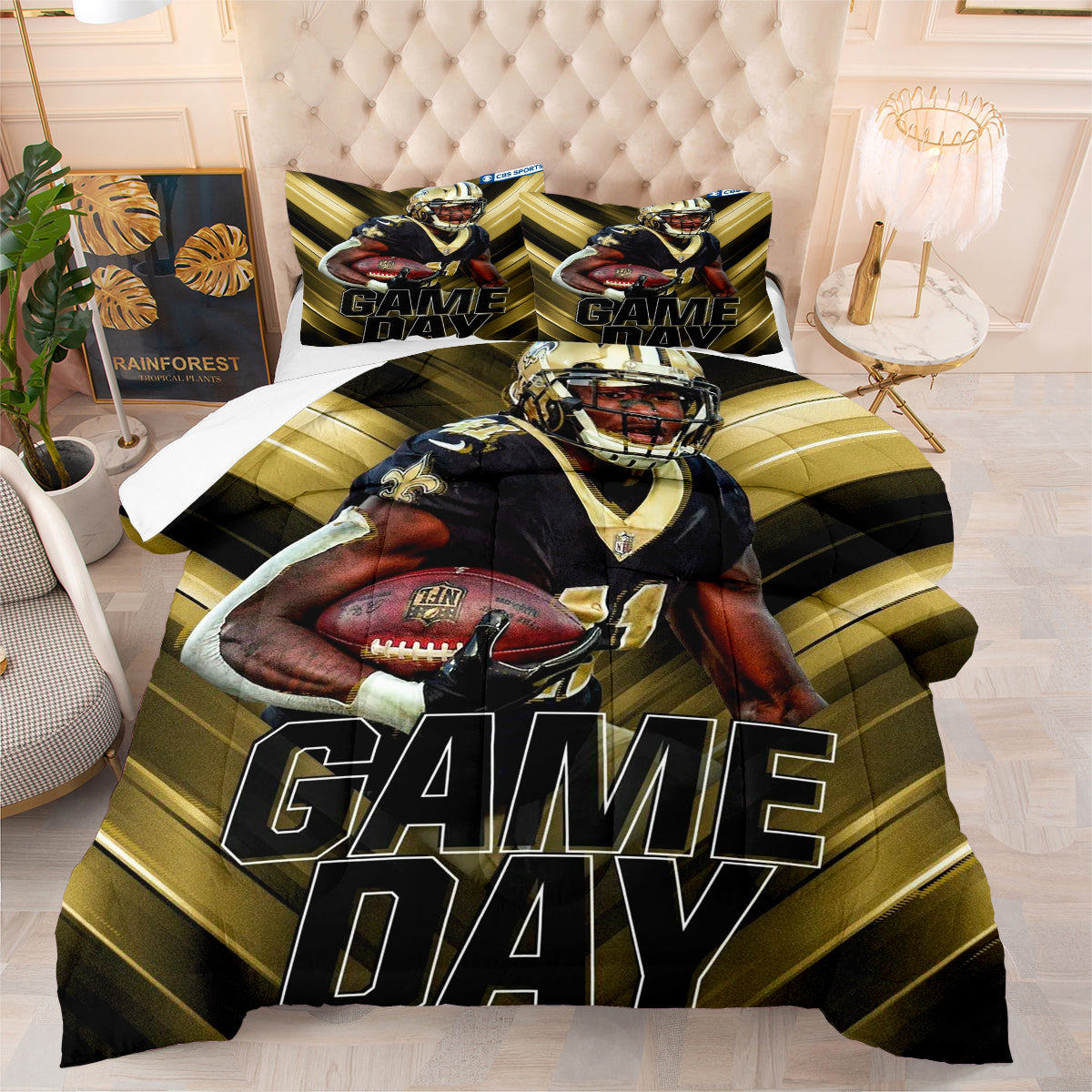 New Orleans Rugby Saints Comforter Pillowcases 3PC Sets Blanket All Season Reversible Quilted Duvet