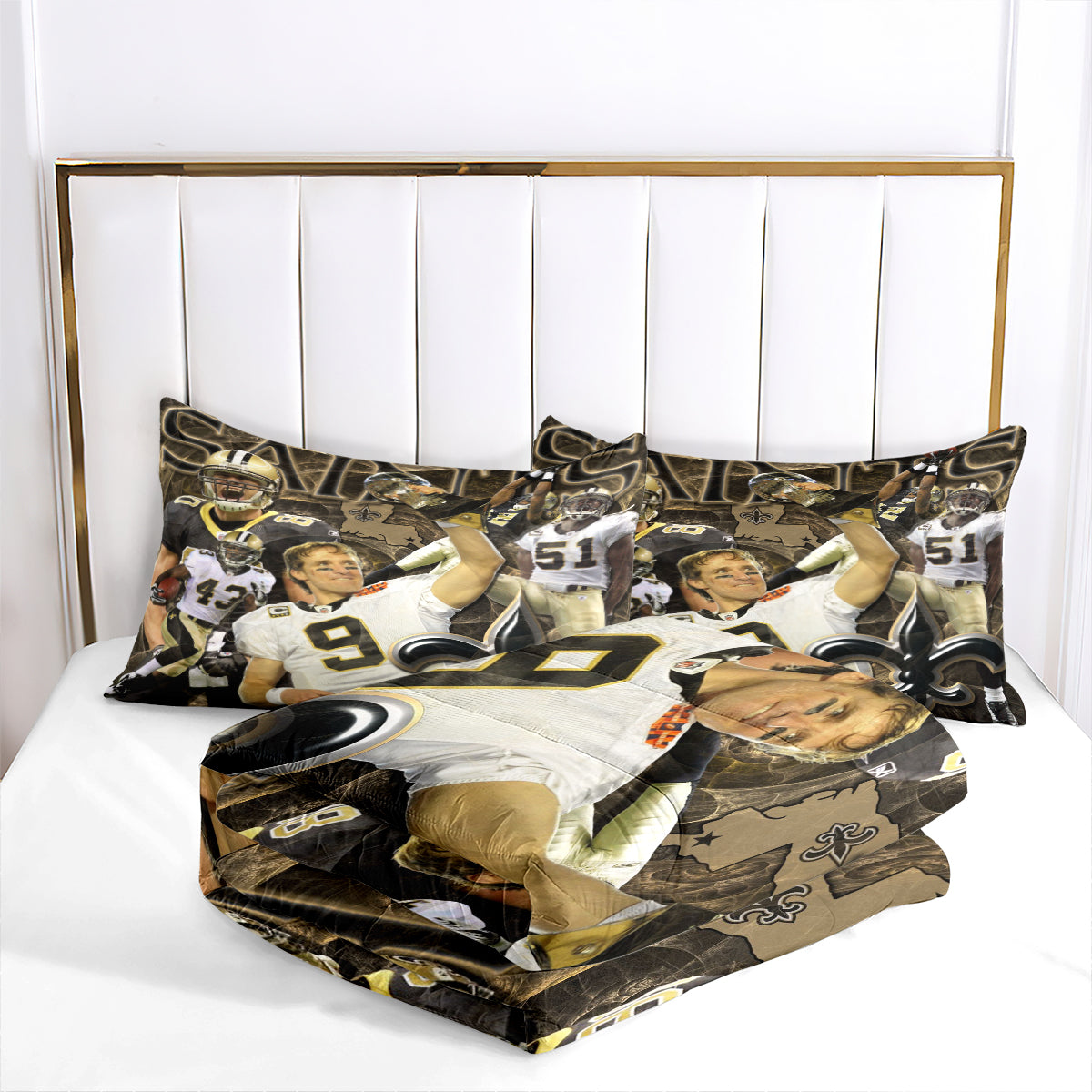 New Orleans Rugby Saints Comforter Pillowcases 3PC Sets Blanket All Season Reversible Quilted Duvet