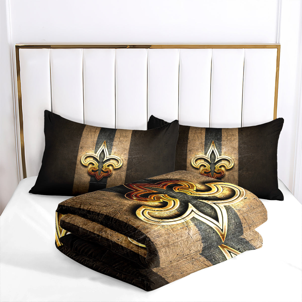 New Orleans Rugby Saints Comforter Pillowcases 3PC Sets Blanket All Season Reversible Quilted Duvet