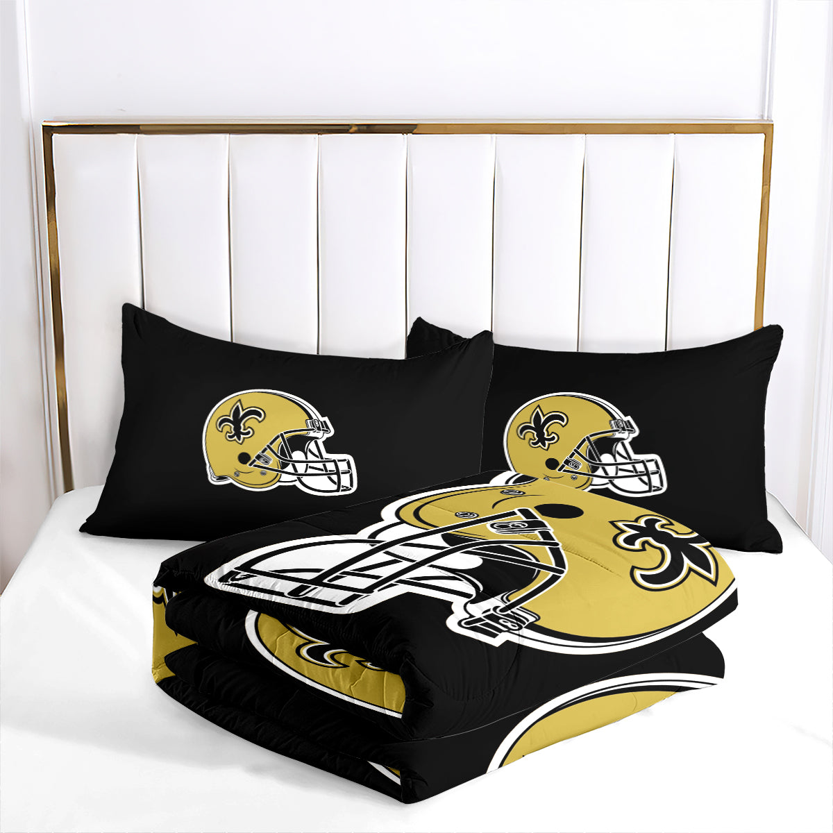 New Orleans Rugby Saints Comforter Pillowcases 3PC Sets Blanket All Season Reversible Quilted Duvet