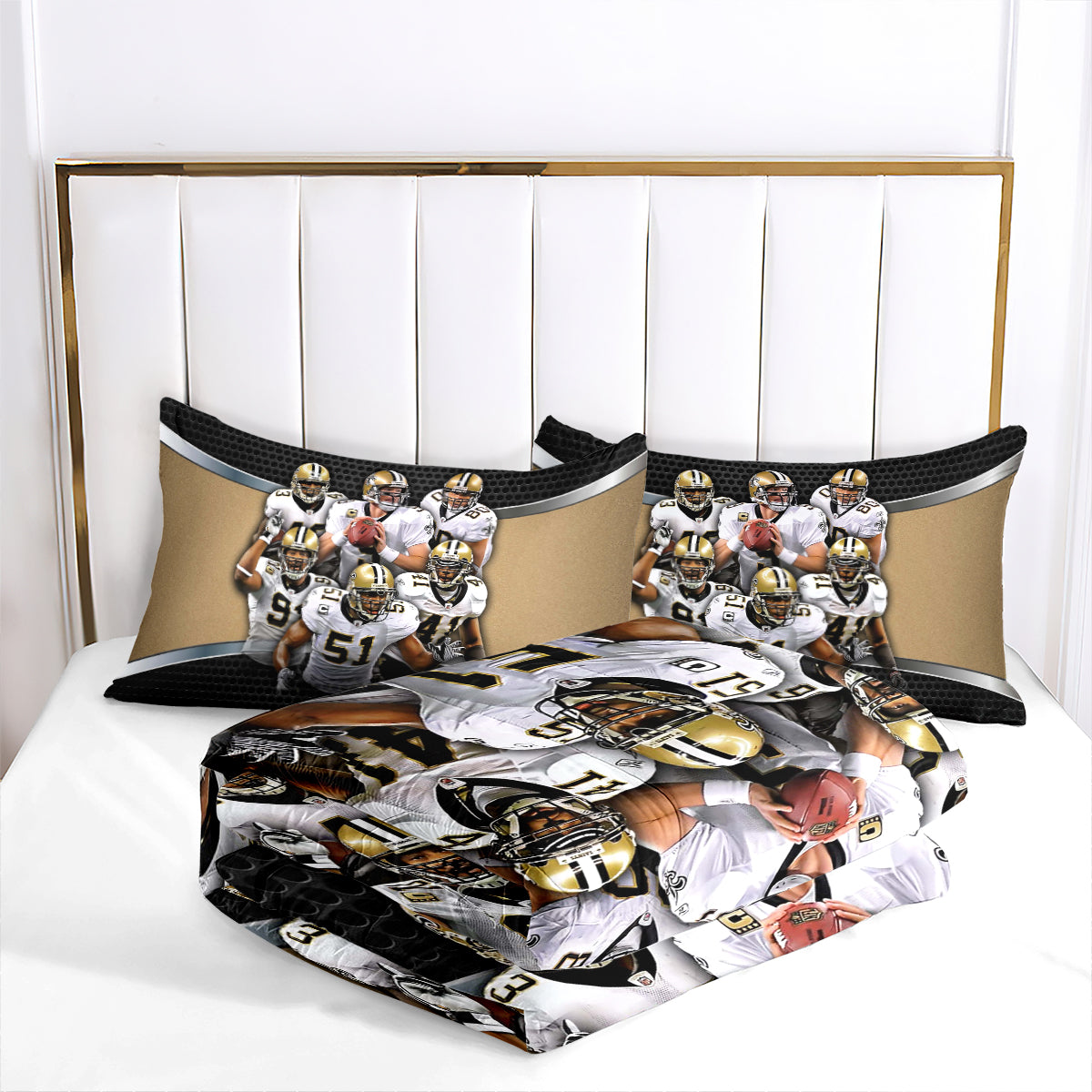 New Orleans Rugby Saints Comforter Pillowcases 3PC Sets Blanket All Season Reversible Quilted Duvet