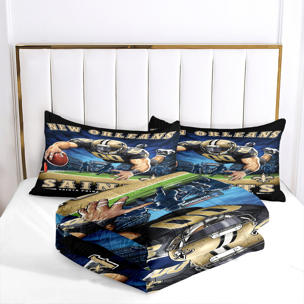 New Orleans Rugby Saints Comforter Pillowcases 3PC Sets Blanket All Season Reversible Quilted Duvet