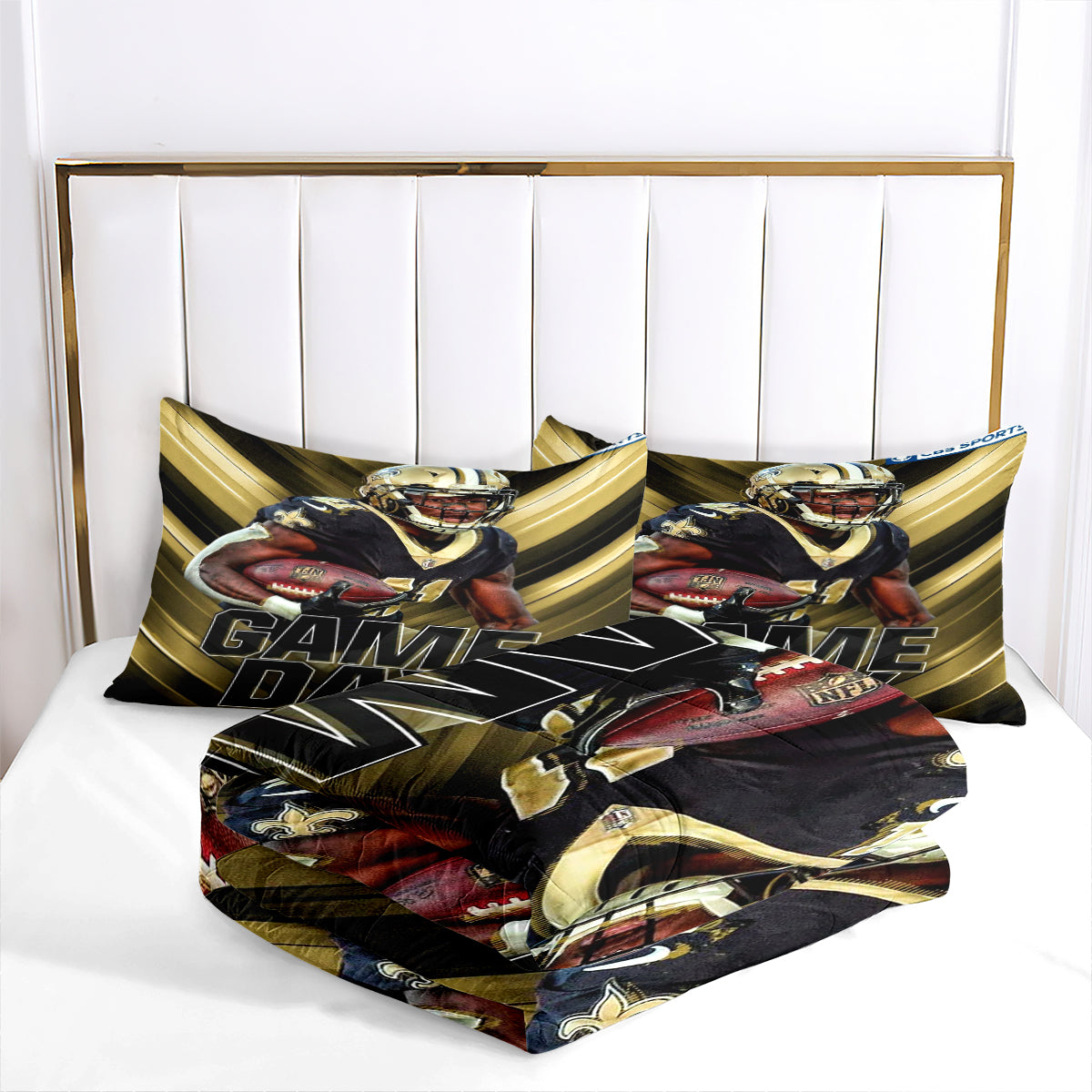 New Orleans Rugby Saints Comforter Pillowcases 3PC Sets Blanket All Season Reversible Quilted Duvet