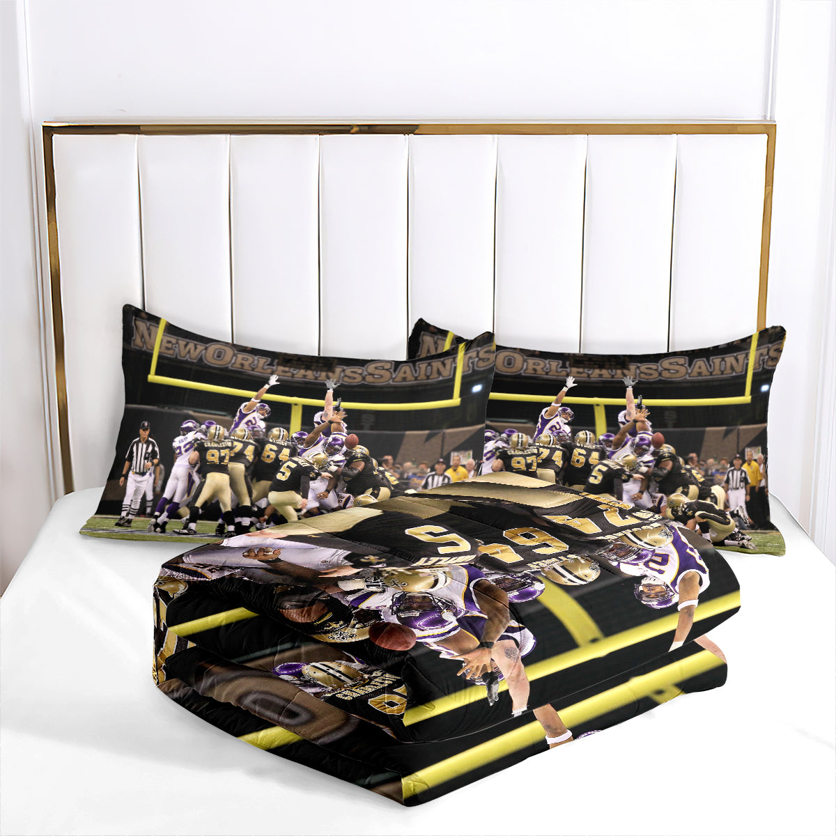 New Orleans Rugby Saints Comforter Pillowcases 3PC Sets Blanket All Season Reversible Quilted Duvet