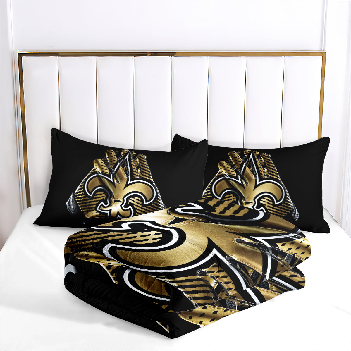 New Orleans Rugby Saints Comforter Pillowcases 3PC Sets Blanket All Season Reversible Quilted Duvet