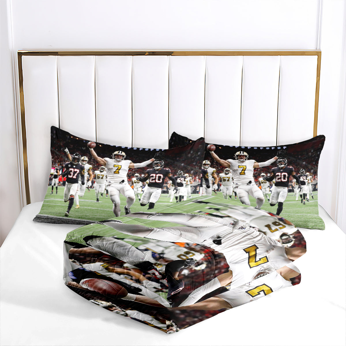 New Orleans Rugby Saints Comforter Pillowcases 3PC Sets Blanket All Season Reversible Quilted Duvet