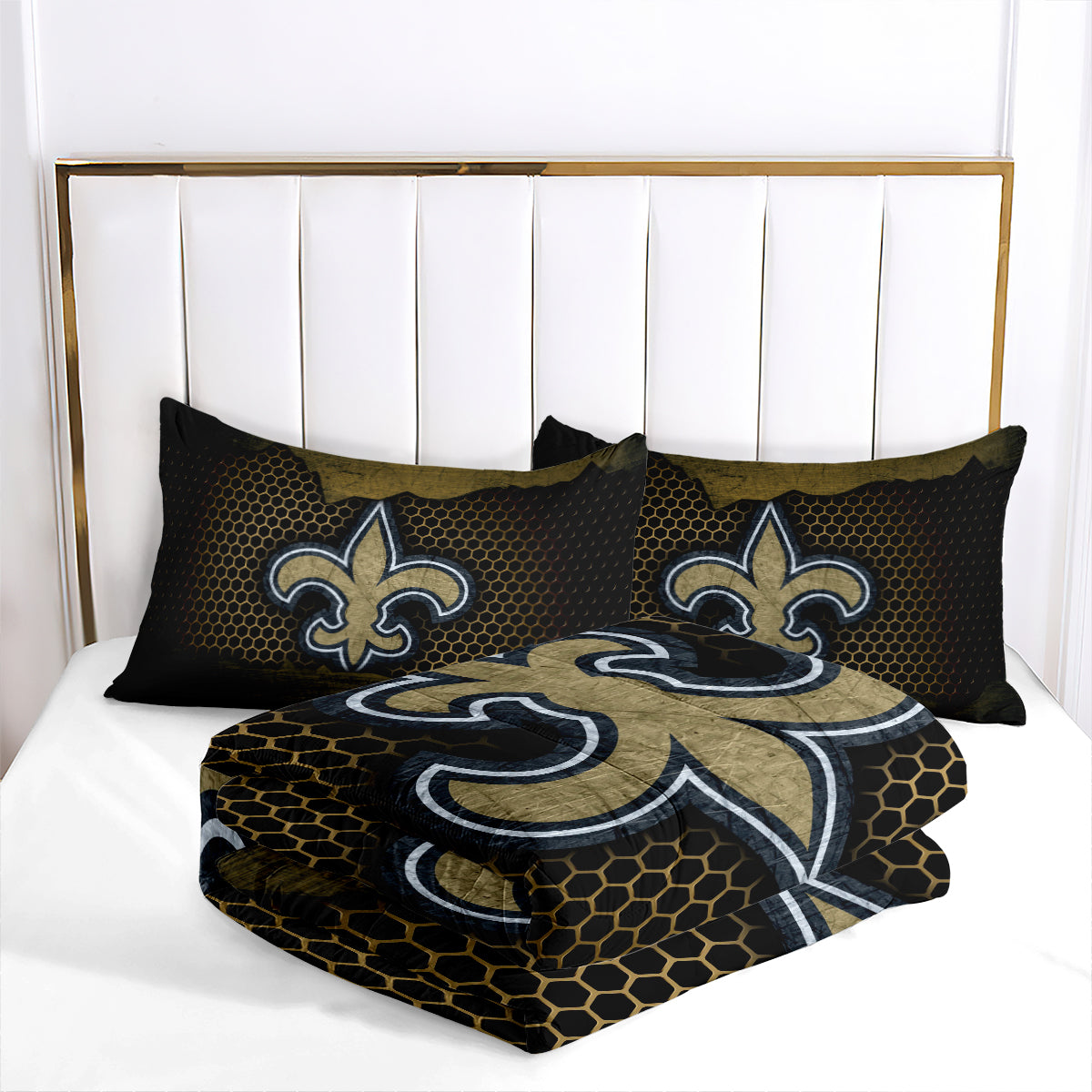 New Orleans Rugby Saints Comforter Pillowcases 3PC Sets Blanket All Season Reversible Quilted Duvet