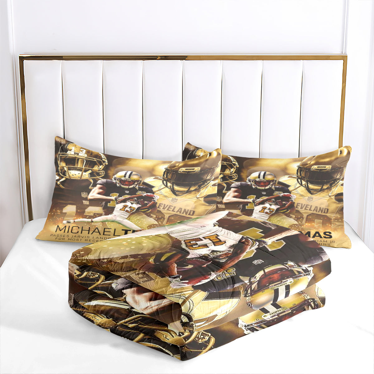 New Orleans Rugby Saints Comforter Pillowcases 3PC Sets Blanket All Season Reversible Quilted Duvet