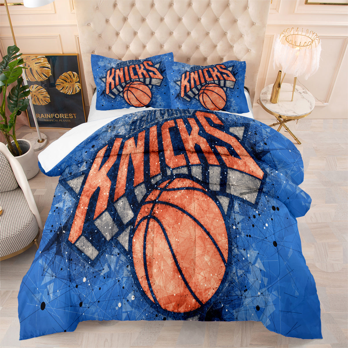 New York Basketball Knicks Comforter Pillowcases 3PC Sets Blanket All Season Reversible Quilted Duvet