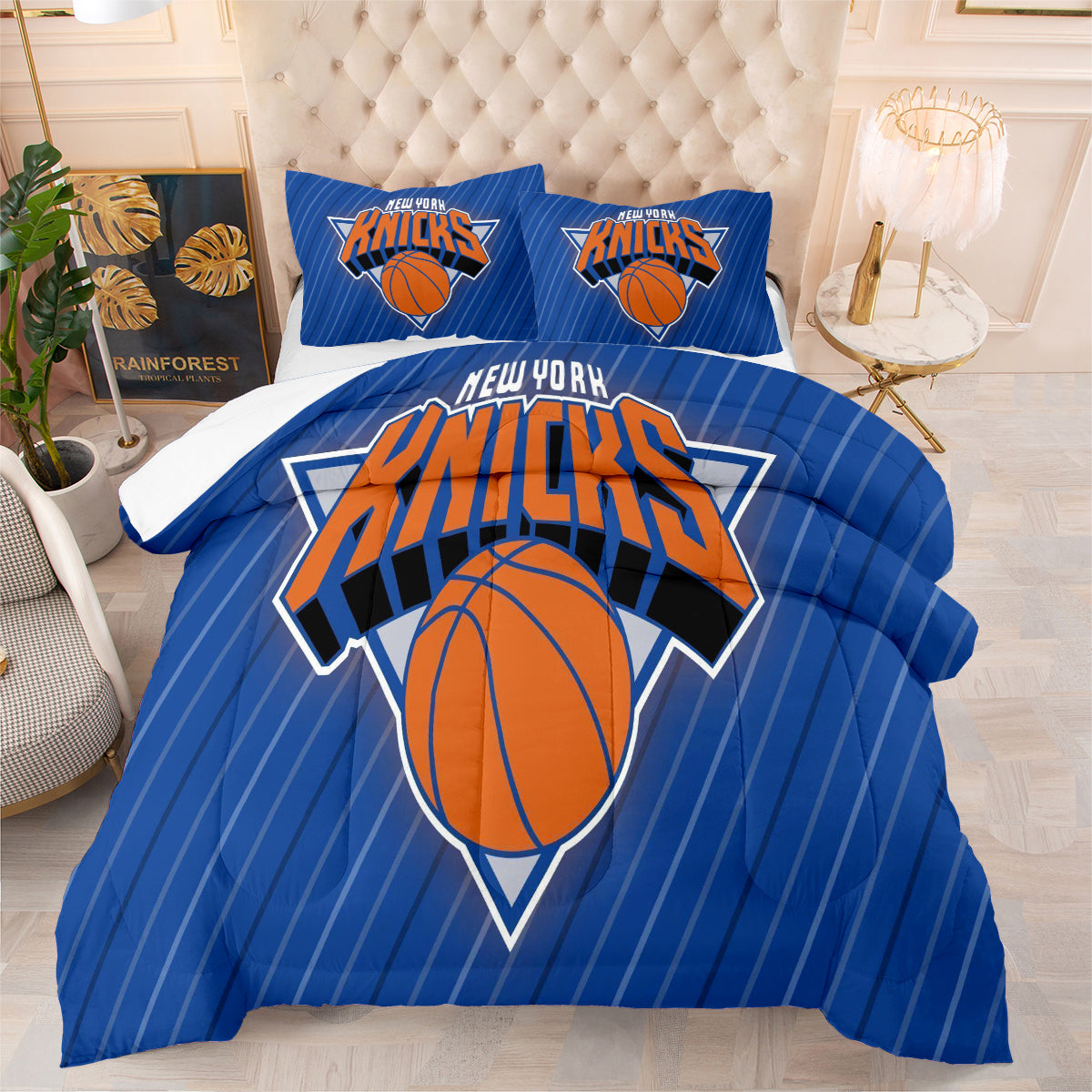New York Basketball Knicks Comforter Pillowcases 3PC Sets Blanket All Season Reversible Quilted Duvet