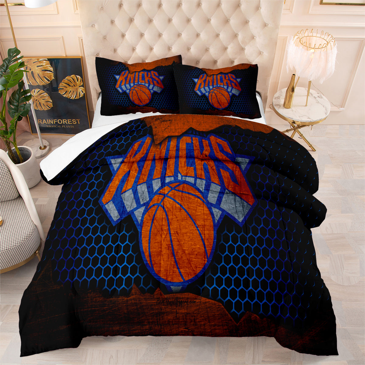 New York Basketball Knicks Comforter Pillowcases 3PC Sets Blanket All Season Reversible Quilted Duvet
