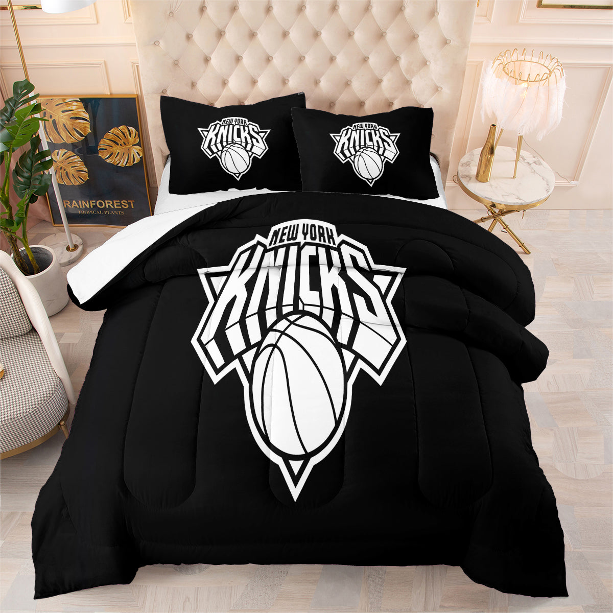 New York Basketball Knicks Comforter Pillowcases 3PC Sets Blanket All Season Reversible Quilted Duvet