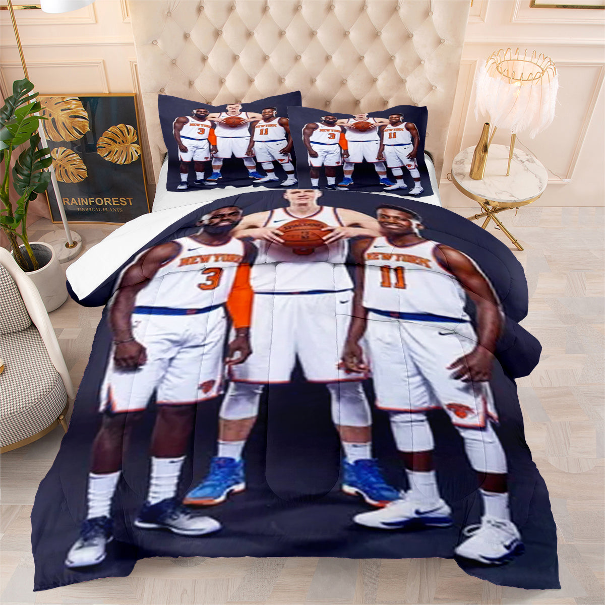New York Basketball Knicks Comforter Pillowcases 3PC Sets Blanket All Season Reversible Quilted Duvet