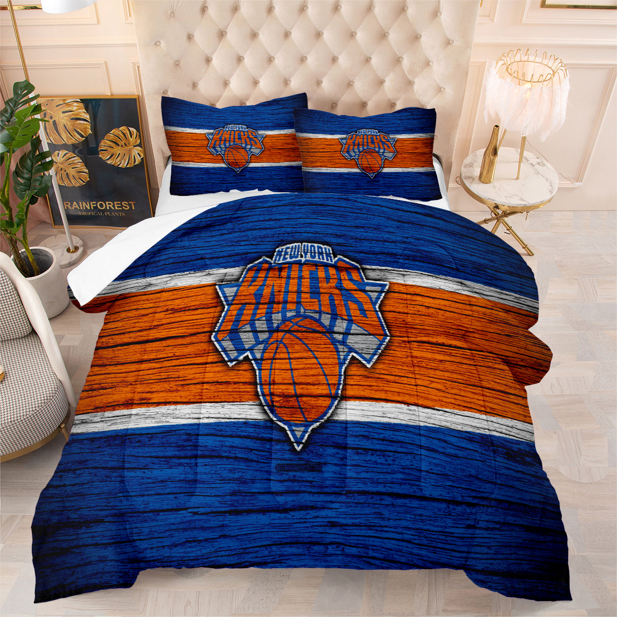 New York Basketball Knicks Comforter Pillowcases 3PC Sets Blanket All Season Reversible Quilted Duvet