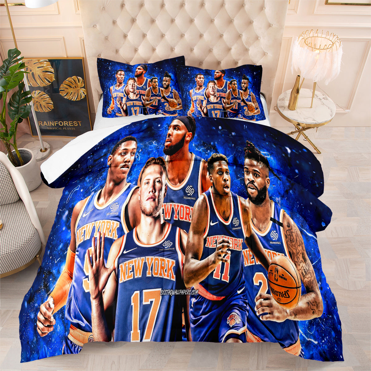 New York Basketball Knicks Comforter Pillowcases 3PC Sets Blanket All Season Reversible Quilted Duvet