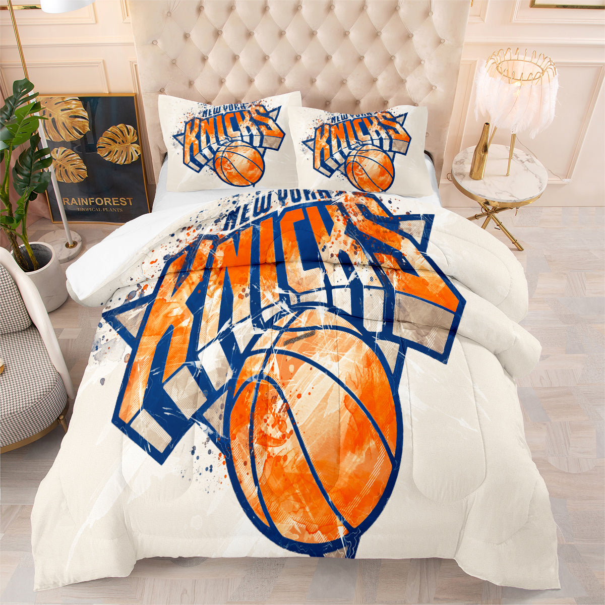 New York Basketball Knicks Comforter Pillowcases 3PC Sets Blanket All Season Reversible Quilted Duvet