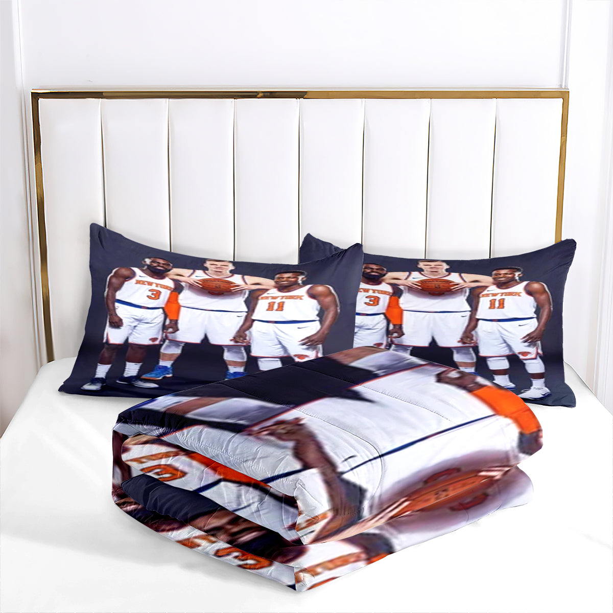 New York Basketball Knicks Comforter Pillowcases 3PC Sets Blanket All Season Reversible Quilted Duvet