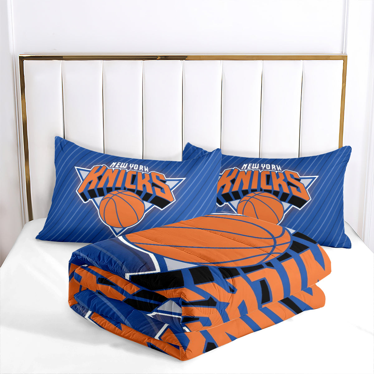 New York Basketball Knicks Comforter Pillowcases 3PC Sets Blanket All Season Reversible Quilted Duvet
