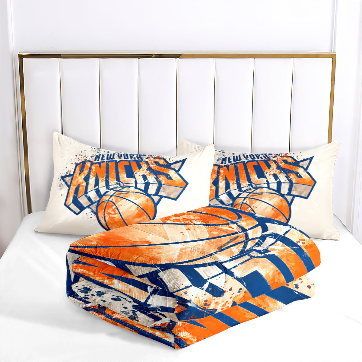New York Basketball Knicks Comforter Pillowcases 3PC Sets Blanket All Season Reversible Quilted Duvet
