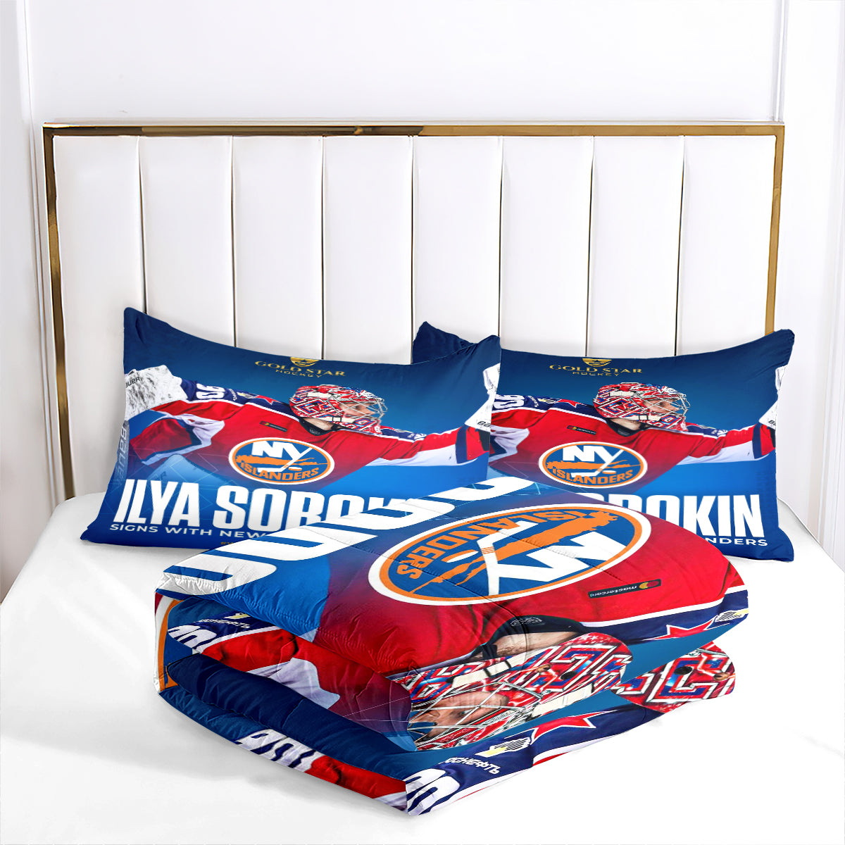 New York Hockey Islanders Comforter Pillowcases 3PC Sets Blanket All Season Reversible Quilted Duvet