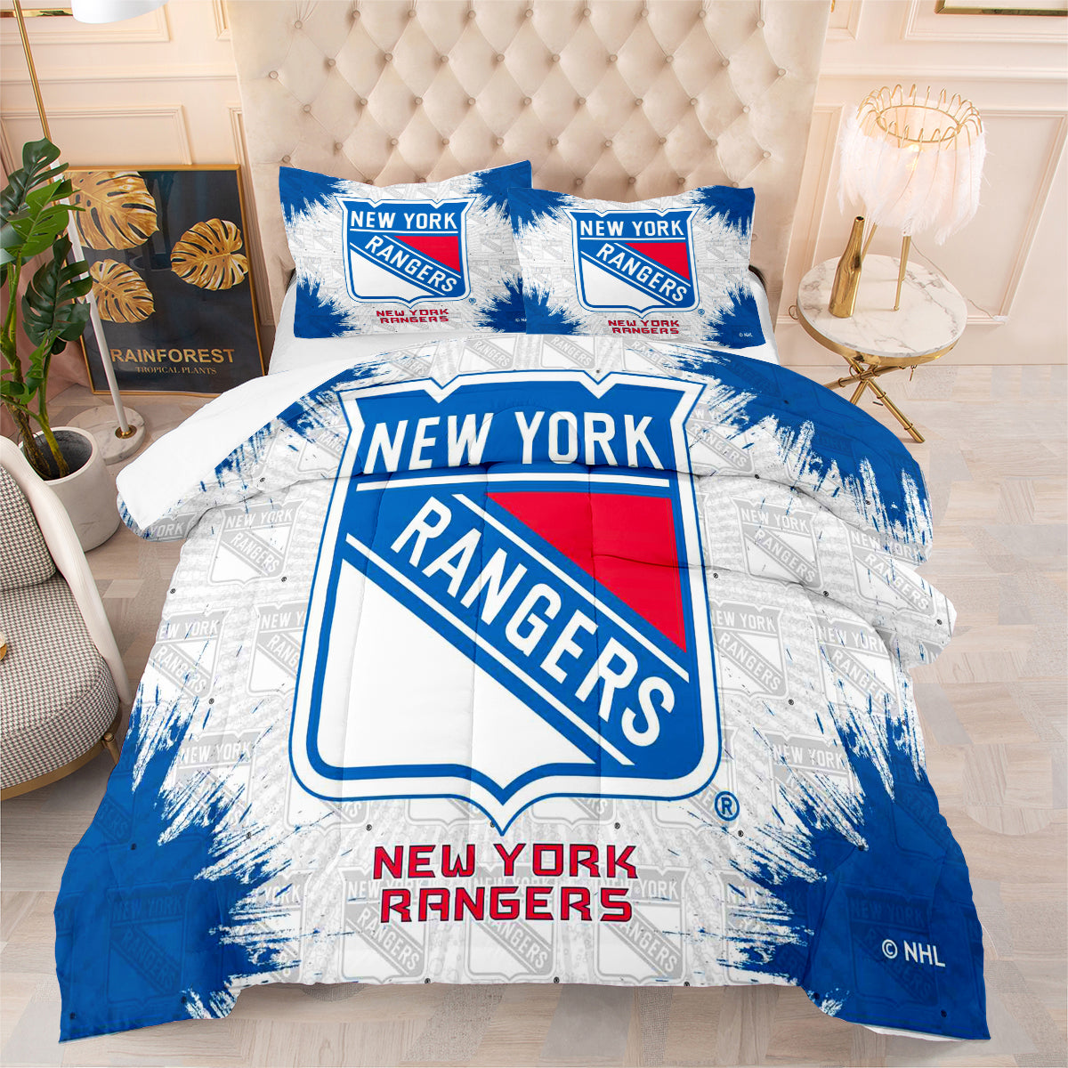 New York Hockey Rangers Comforter Pillowcases 3PC Sets Blanket All Season Reversible Quilted Duvet