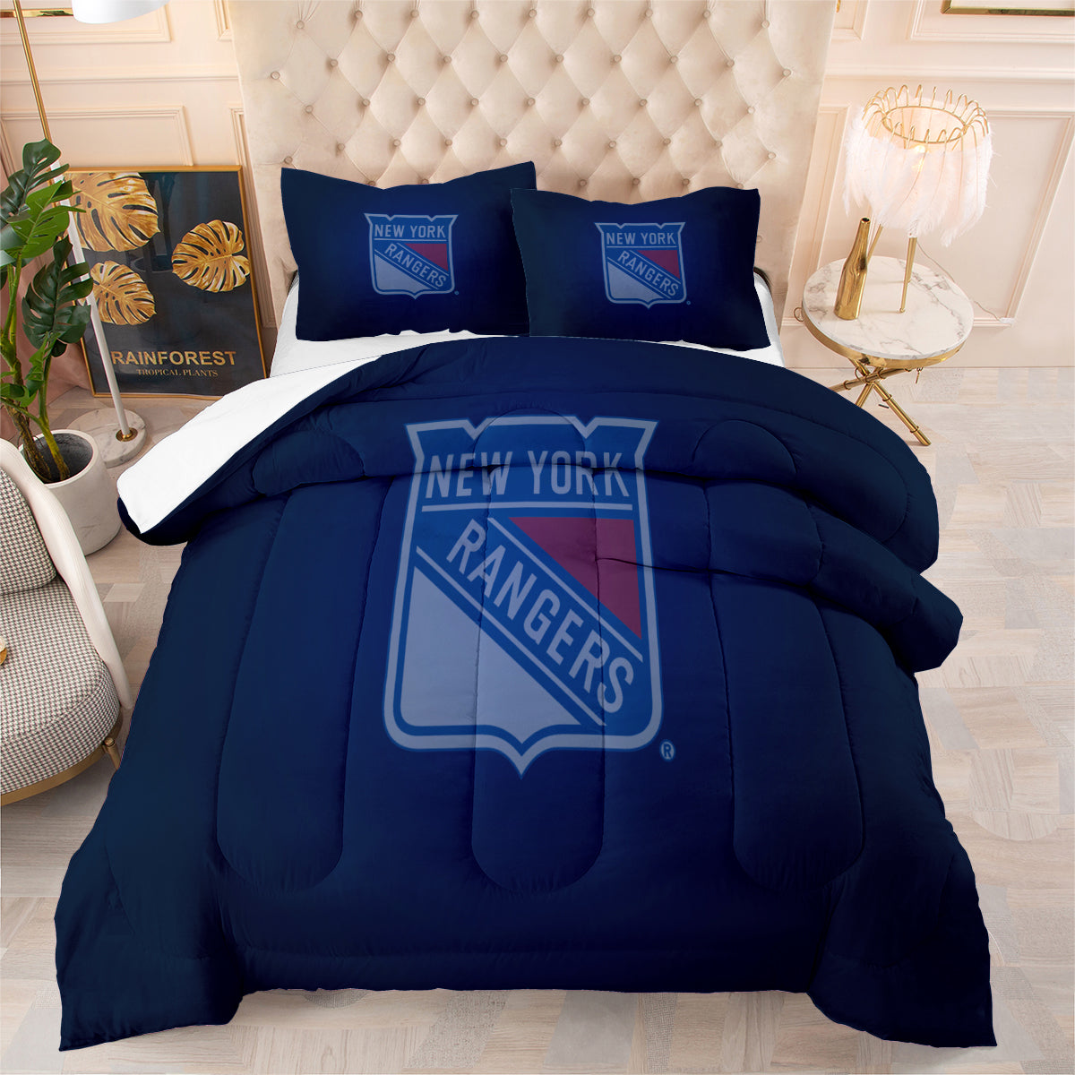 New York Hockey Rangers Comforter Pillowcases 3PC Sets Blanket All Season Reversible Quilted Duvet