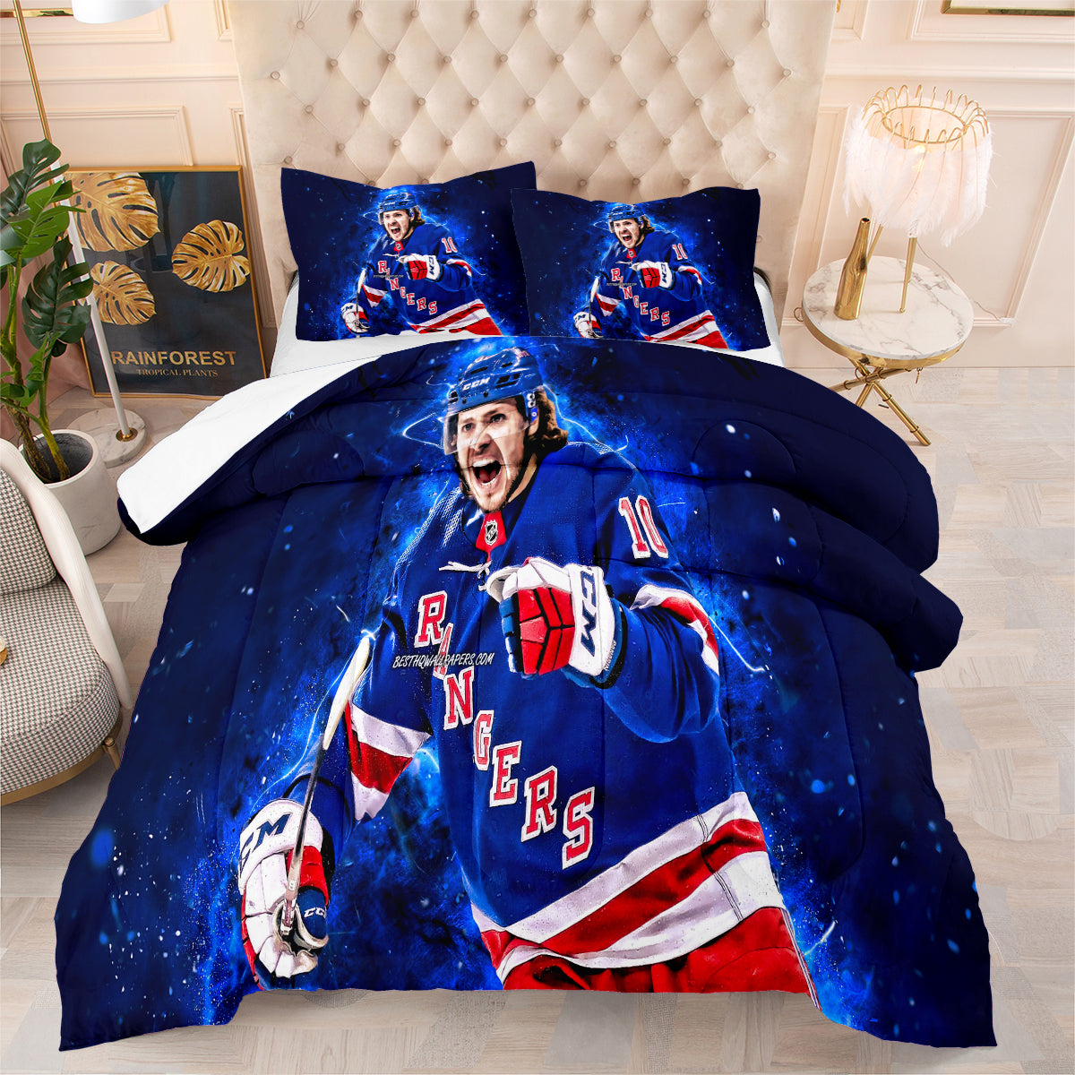 New York Hockey Rangers Comforter Pillowcases 3PC Sets Blanket All Season Reversible Quilted Duvet