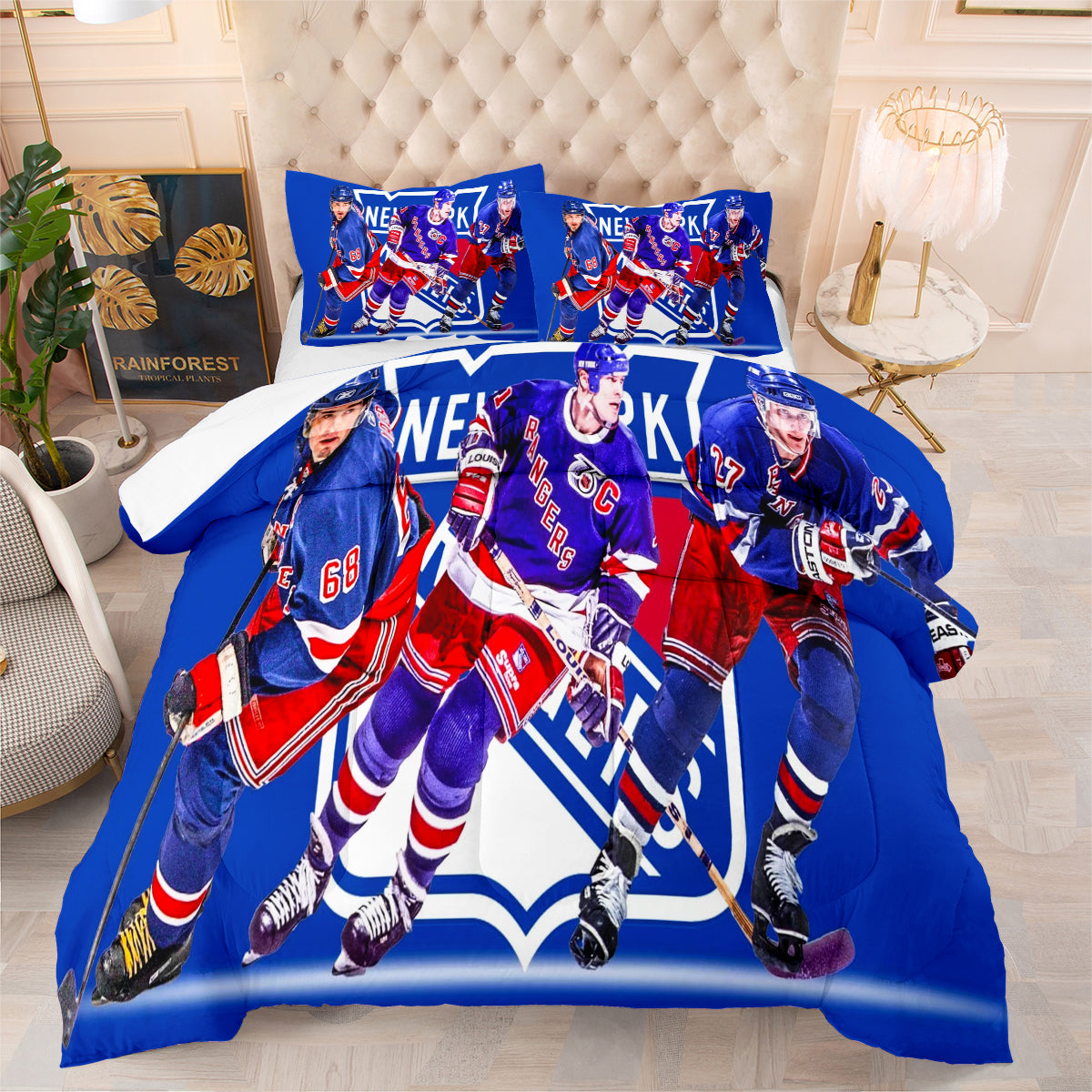 New York Hockey Rangers Comforter Pillowcases 3PC Sets Blanket All Season Reversible Quilted Duvet