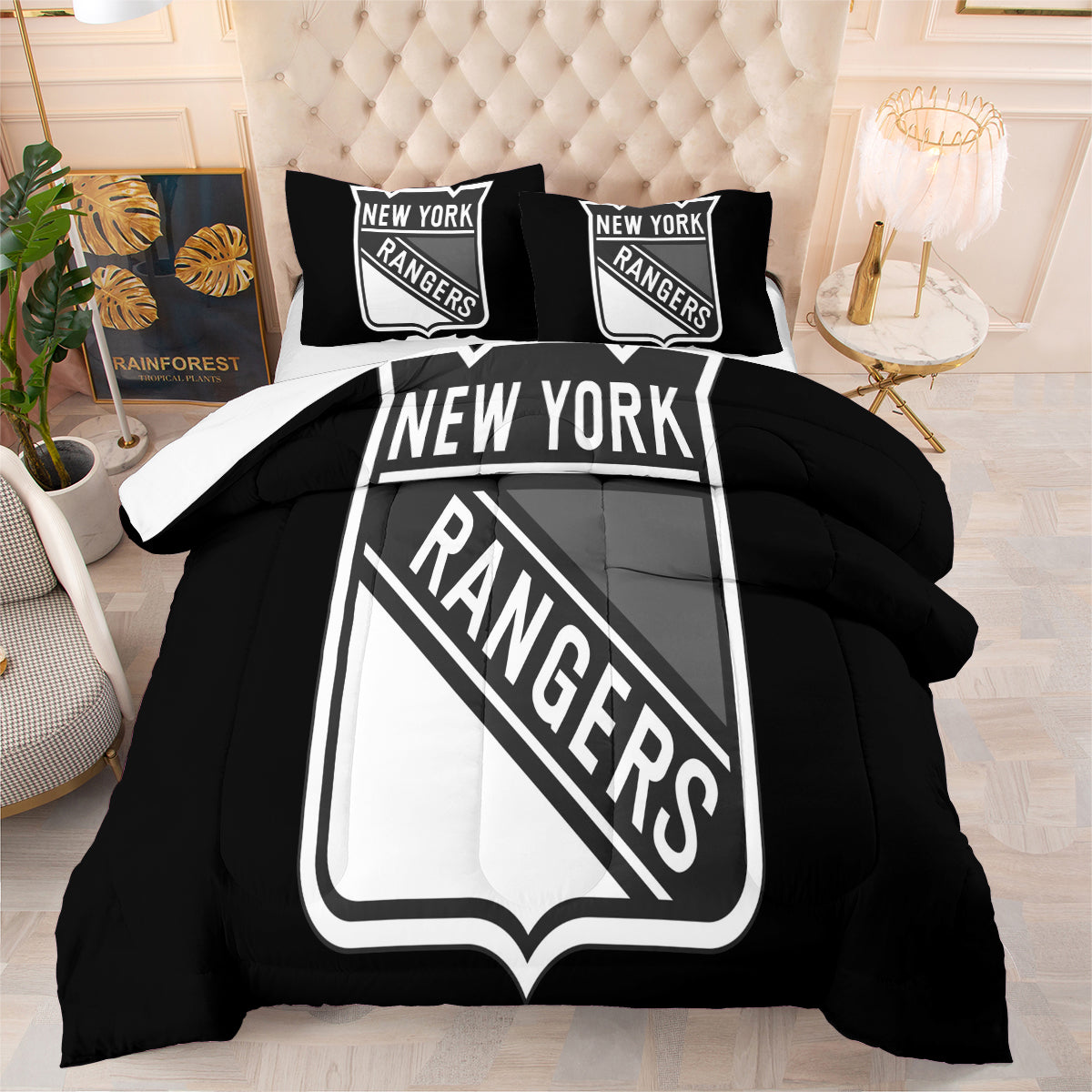 New York Hockey Rangers Comforter Pillowcases 3PC Sets Blanket All Season Reversible Quilted Duvet