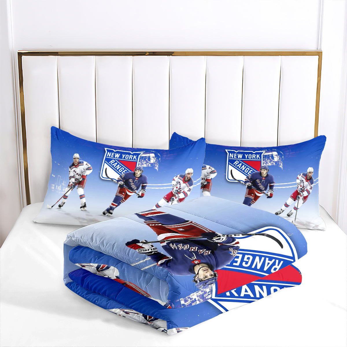 New York Hockey Rangers Comforter Pillowcases 3PC Sets Blanket All Season Reversible Quilted Duvet