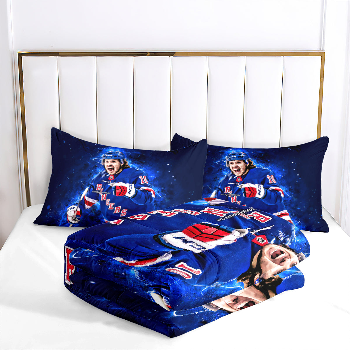 New York Hockey Rangers Comforter Pillowcases 3PC Sets Blanket All Season Reversible Quilted Duvet