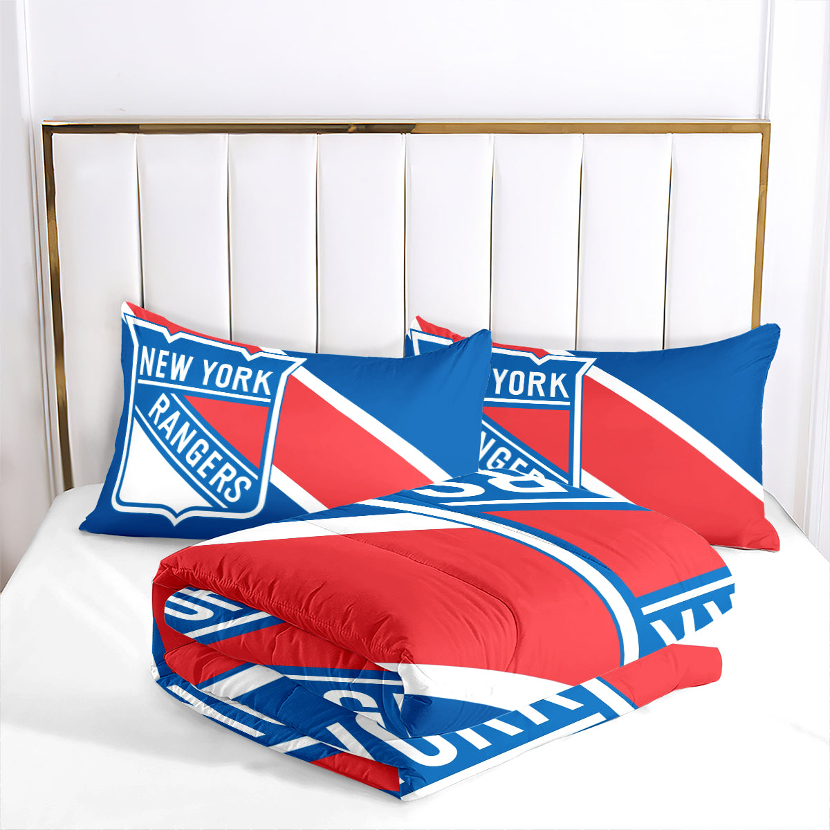 New York Hockey Rangers Comforter Pillowcases 3PC Sets Blanket All Season Reversible Quilted Duvet