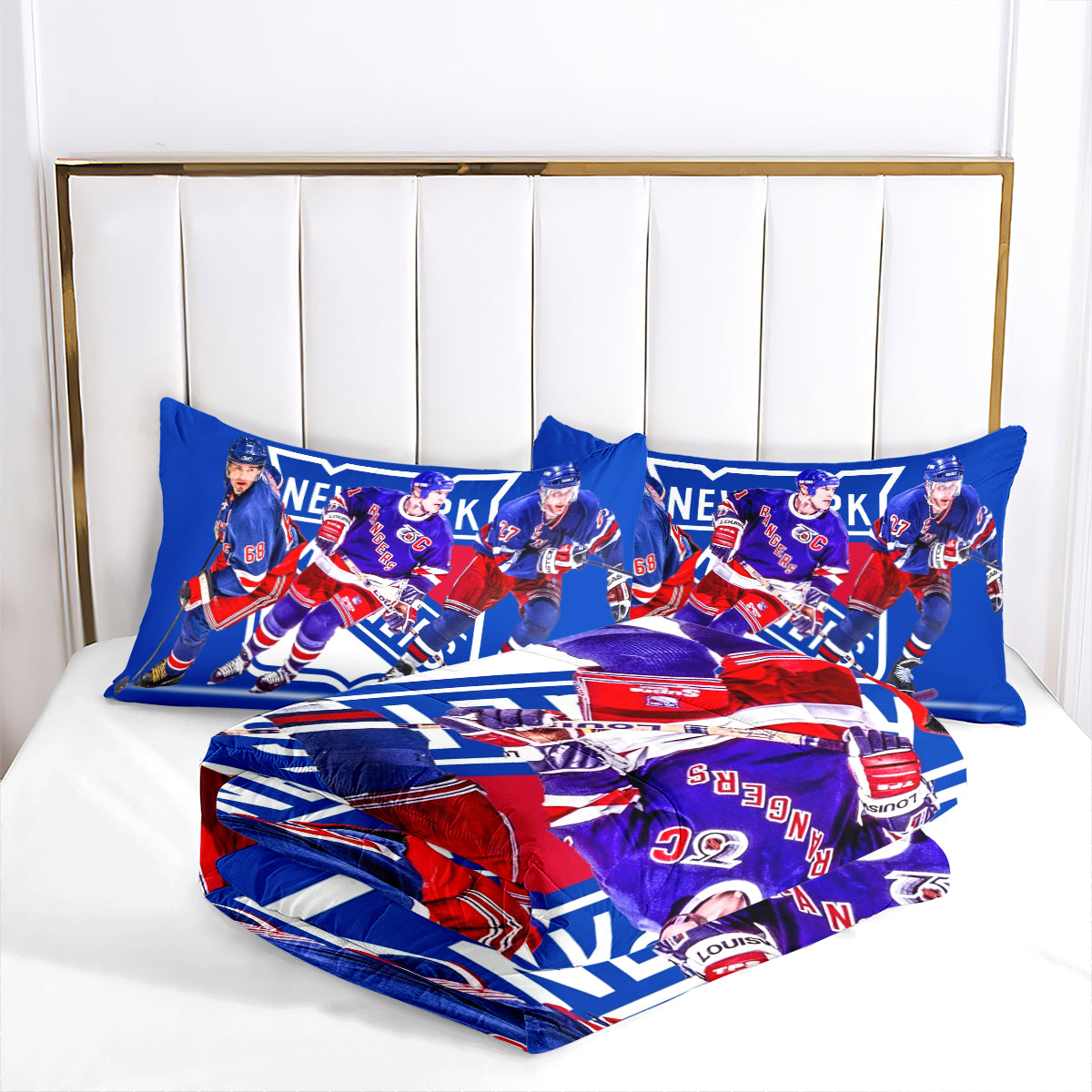 New York Hockey Rangers Comforter Pillowcases 3PC Sets Blanket All Season Reversible Quilted Duvet