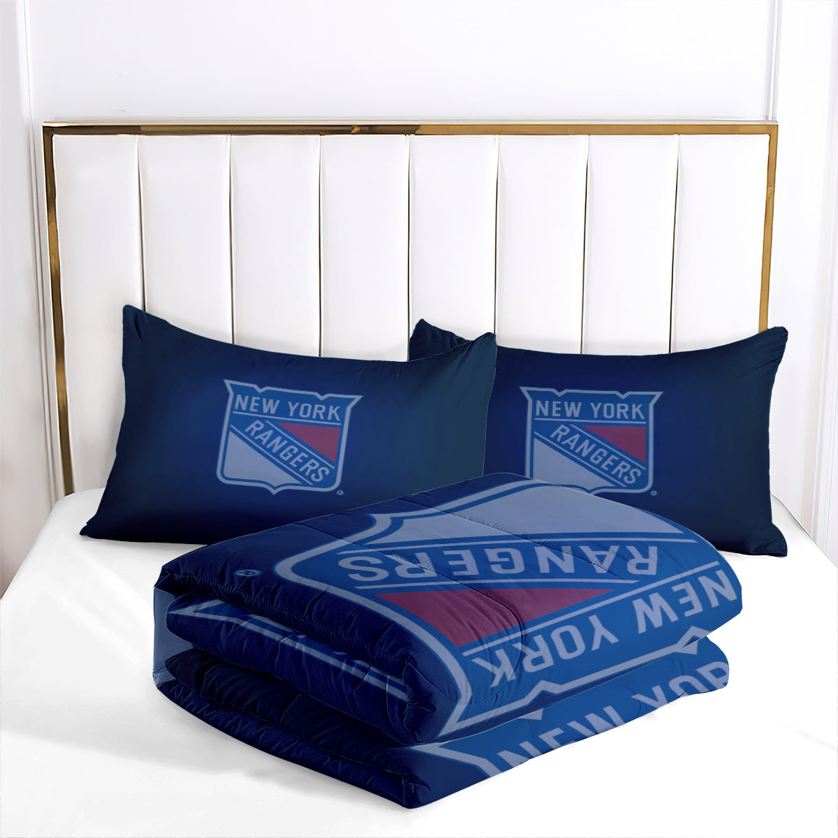 New York Hockey Rangers Comforter Pillowcases 3PC Sets Blanket All Season Reversible Quilted Duvet