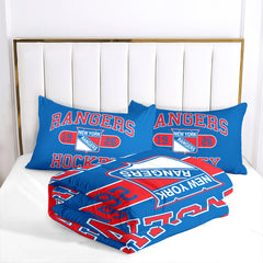 New York Hockey Rangers Comforter Pillowcases 3PC Sets Blanket All Season Reversible Quilted Duvet