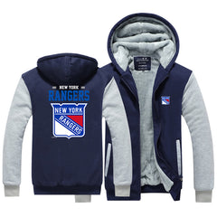 New York Rangers Jackets Hockey Team  Unisex Lined Hoodie Fleece Sweatshirt Full Zipper Hooded Thicken Jacket