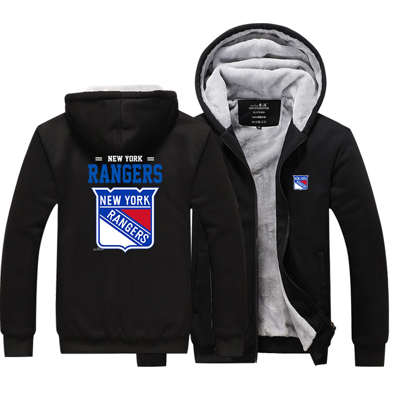 New York Rangers Jackets Hockey Team  Unisex Lined Hoodie Fleece Sweatshirt Full Zipper Hooded Thicken Jacket