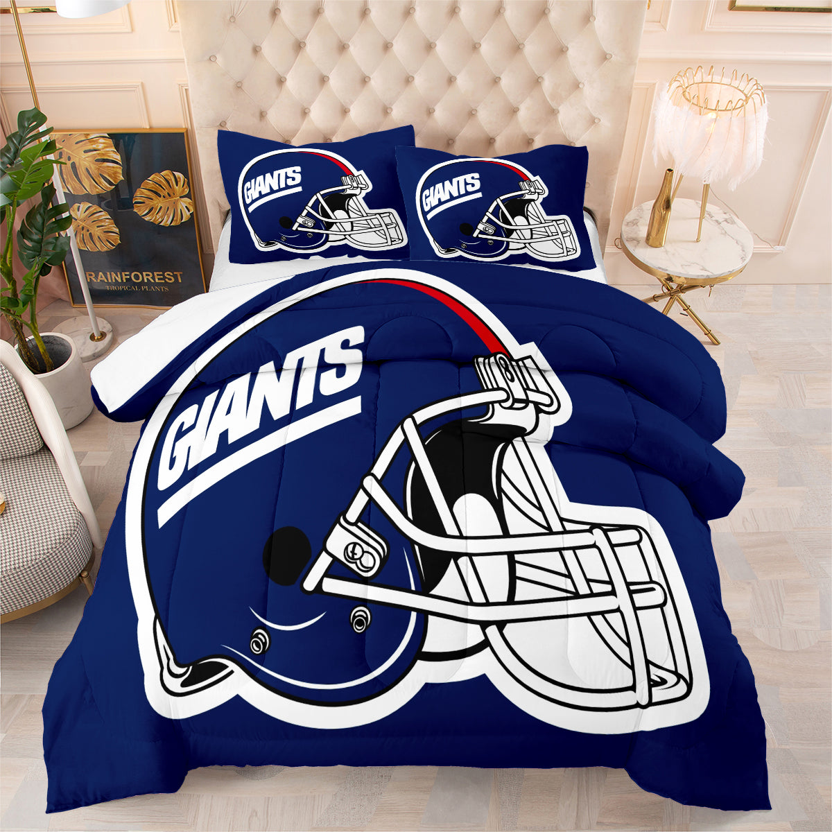 New York Rugby Giants Comforter Pillowcases 3PC Sets Blanket All Season Reversible Quilted Duvet