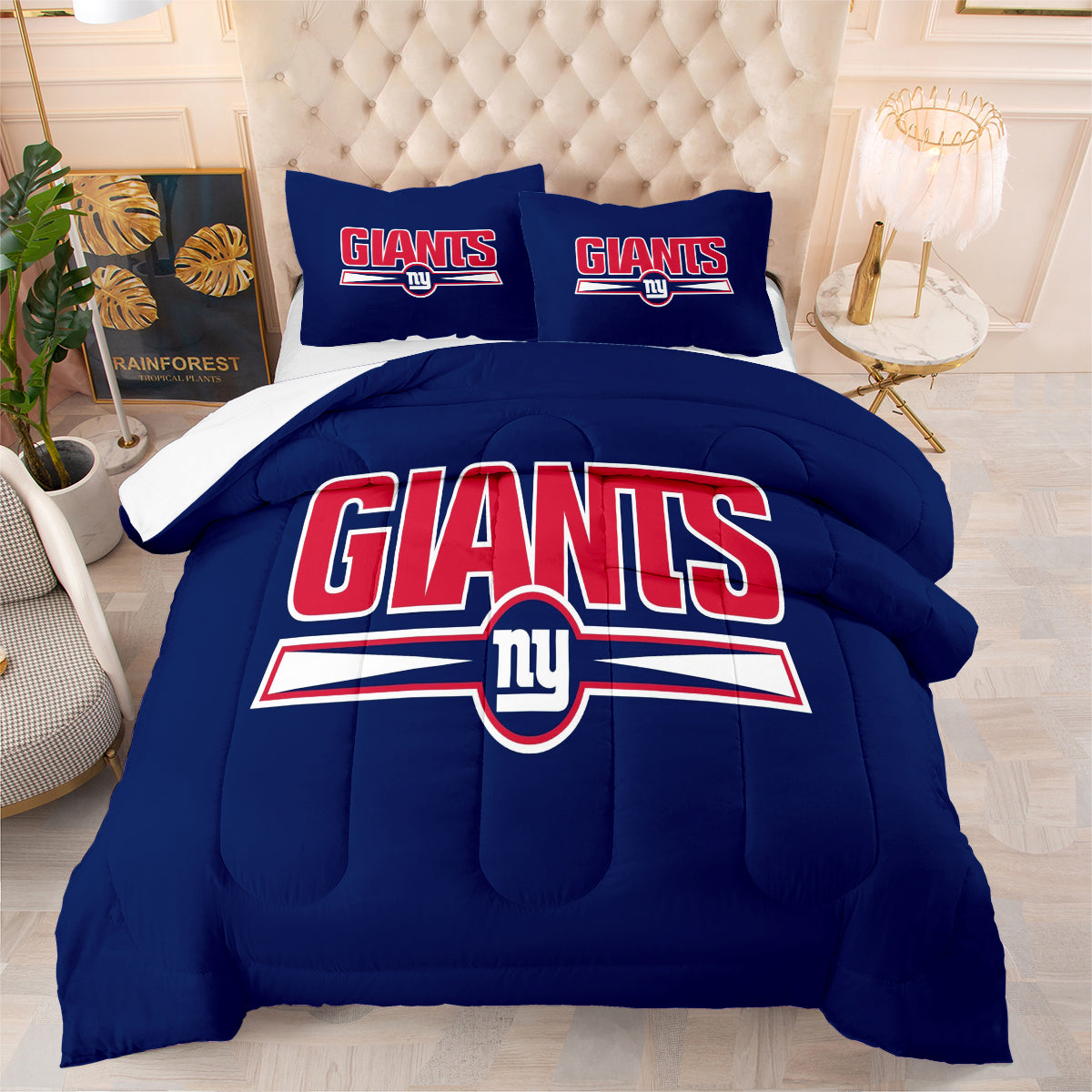 New York Rugby Giants Comforter Pillowcases 3PC Sets Blanket All Season Reversible Quilted Duvet