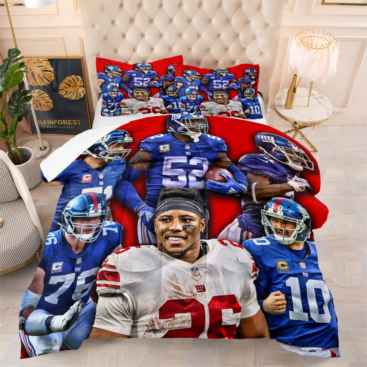 New York Rugby Giants Comforter Pillowcases 3PC Sets Blanket All Season Reversible Quilted Duvet