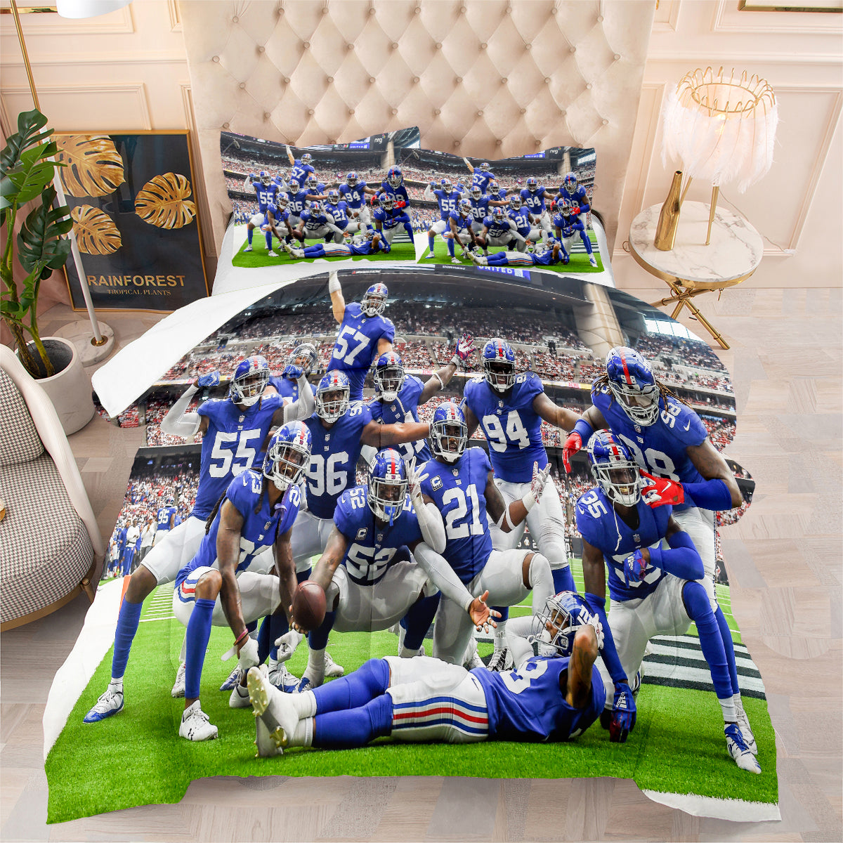 New York Rugby Giants Comforter Pillowcases 3PC Sets Blanket All Season Reversible Quilted Duvet