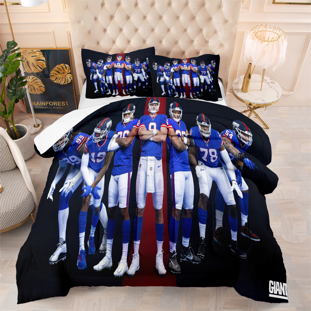 New York Rugby Giants Comforter Pillowcases 3PC Sets Blanket All Season Reversible Quilted Duvet