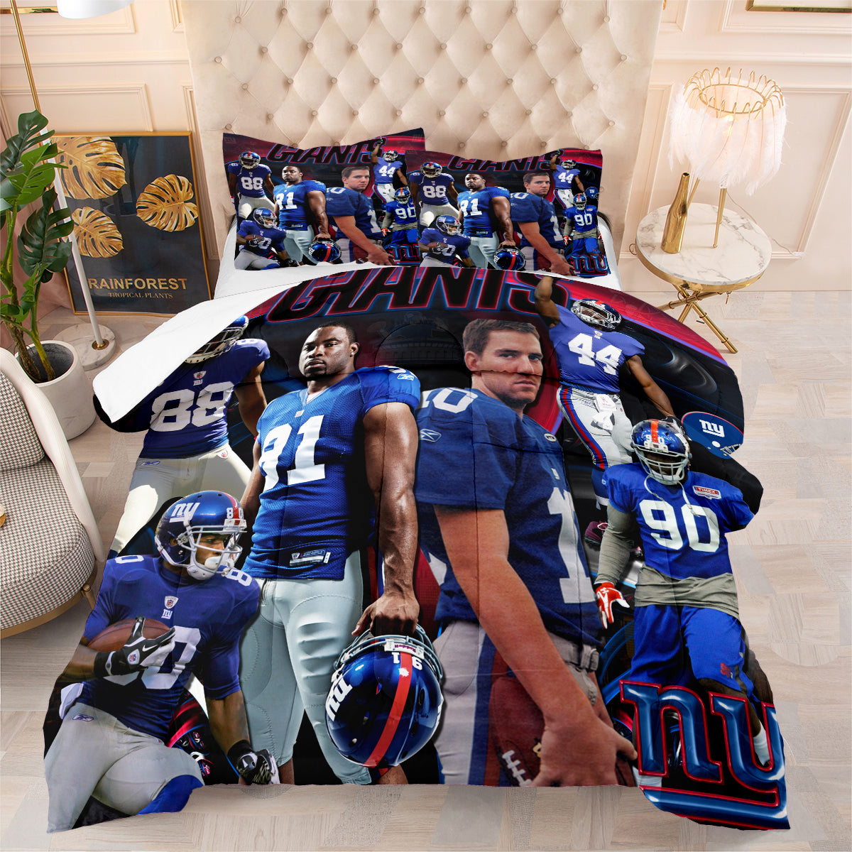 New York Rugby Giants Comforter Pillowcases 3PC Sets Blanket All Season Reversible Quilted Duvet