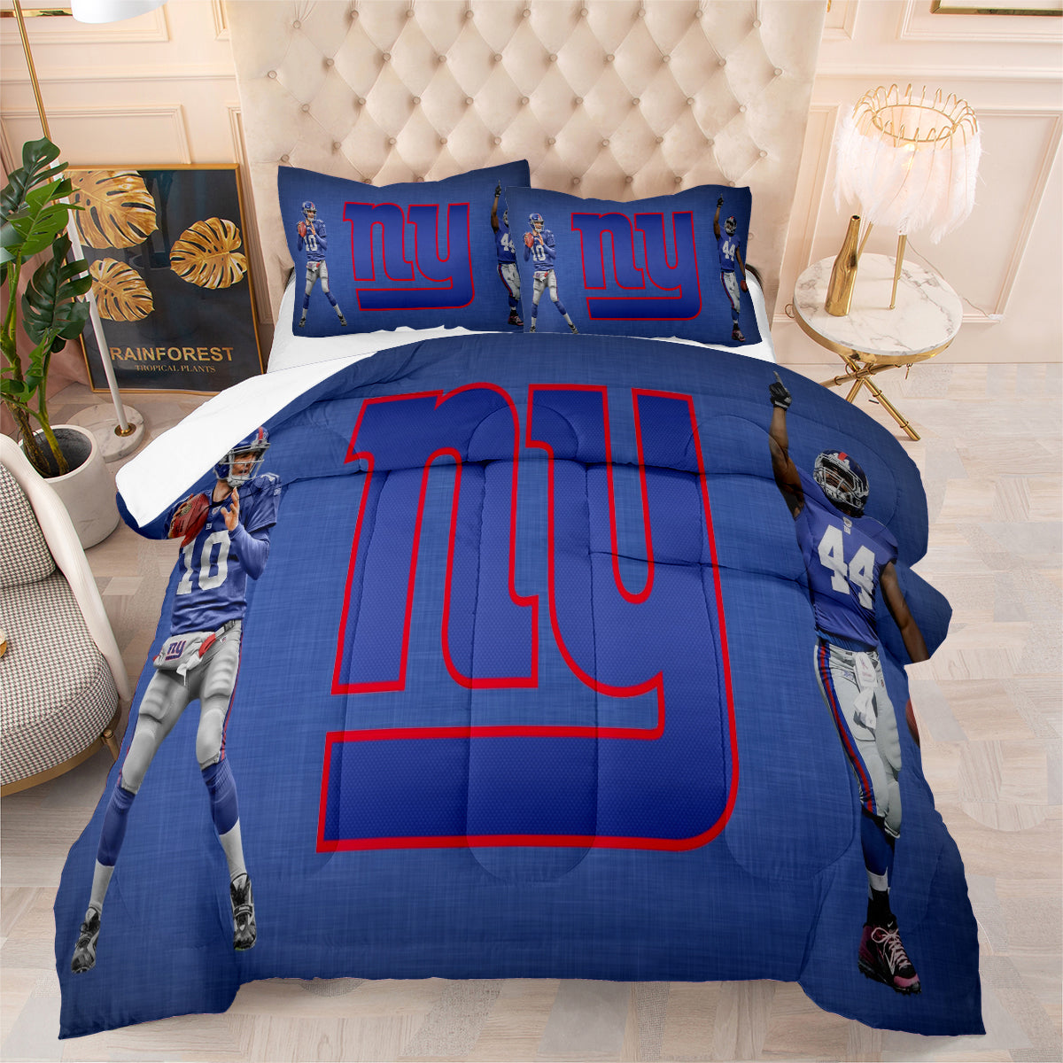 New York Rugby Giants Comforter Pillowcases 3PC Sets Blanket All Season Reversible Quilted Duvet