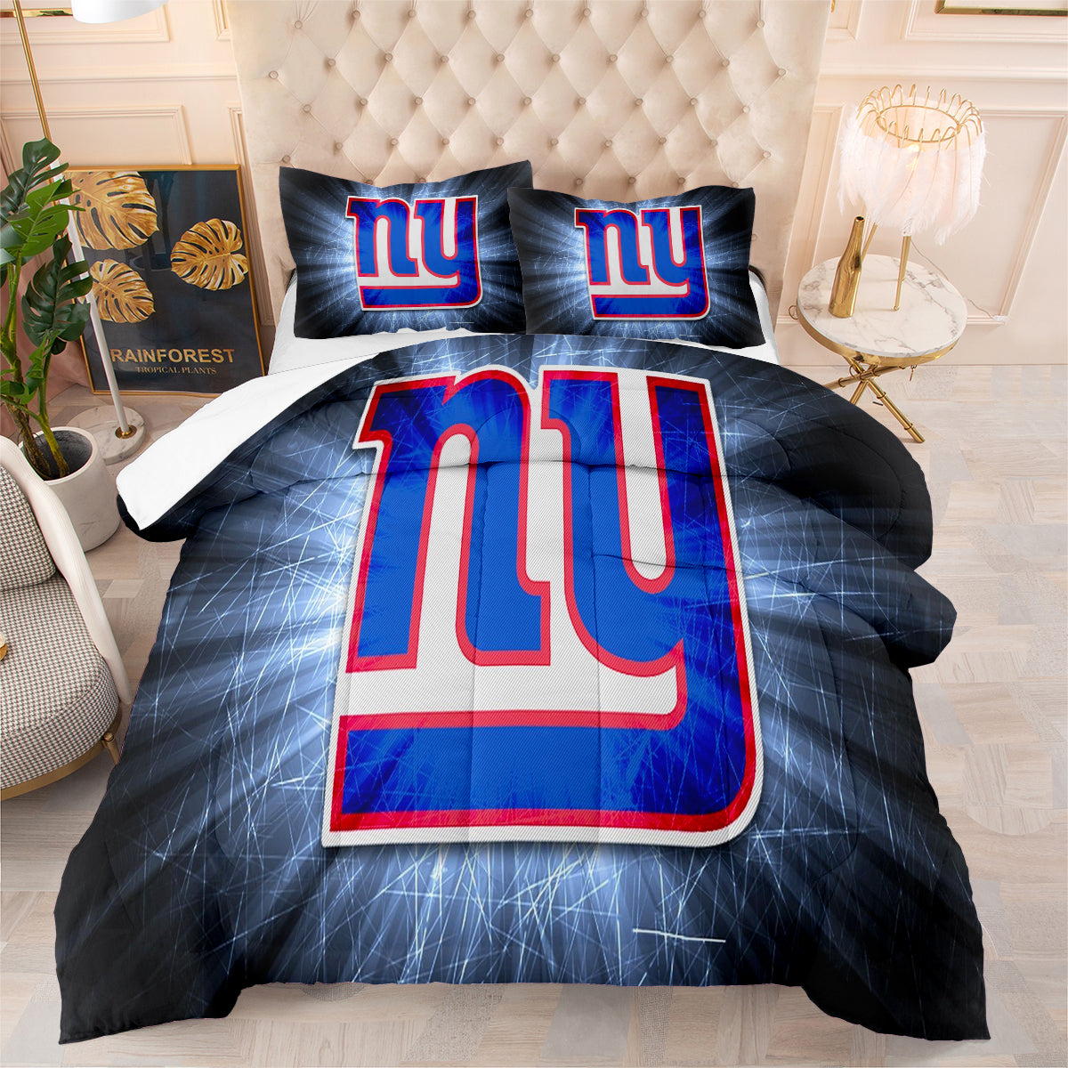 New York Rugby Giants Comforter Pillowcases 3PC Sets Blanket All Season Reversible Quilted Duvet