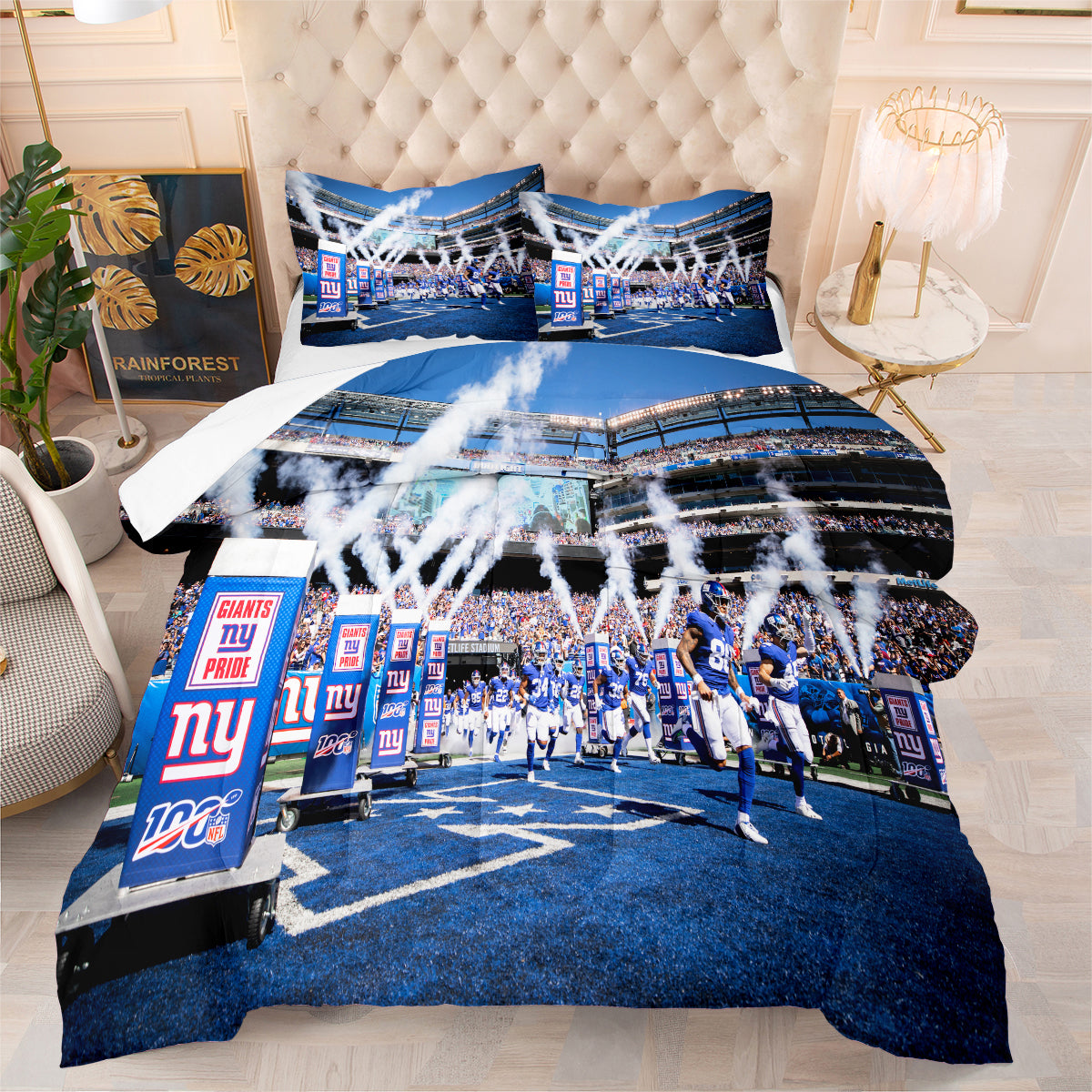 New York Rugby Giants Comforter Pillowcases 3PC Sets Blanket All Season Reversible Quilted Duvet