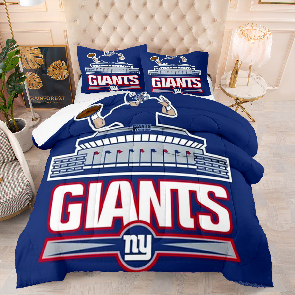 New York Rugby Giants Comforter Pillowcases 3PC Sets Blanket All Season Reversible Quilted Duvet