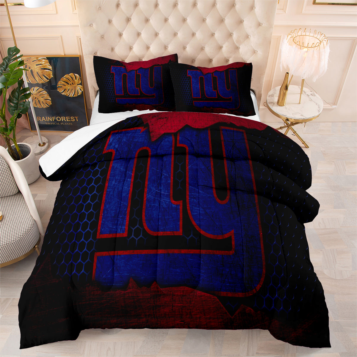 New York Rugby Giants Comforter Pillowcases 3PC Sets Blanket All Season Reversible Quilted Duvet