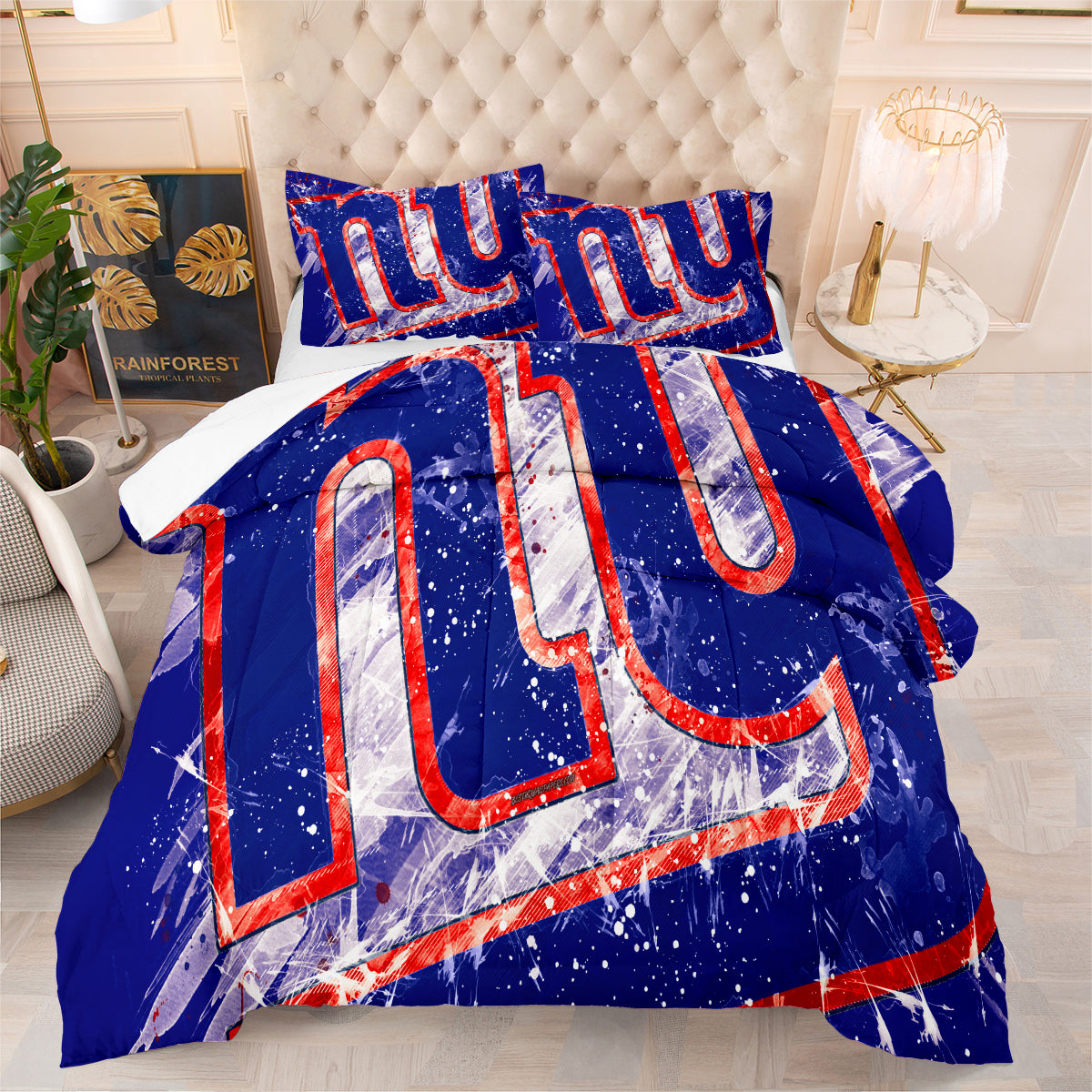 New York Rugby Giants Comforter Pillowcases 3PC Sets Blanket All Season Reversible Quilted Duvet