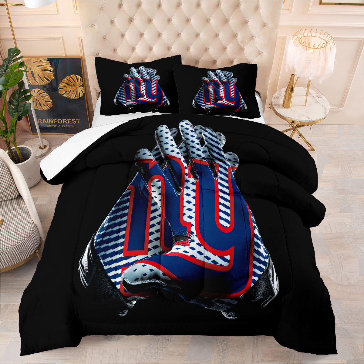 New York Rugby Giants Comforter Pillowcases 3PC Sets Blanket All Season Reversible Quilted Duvet